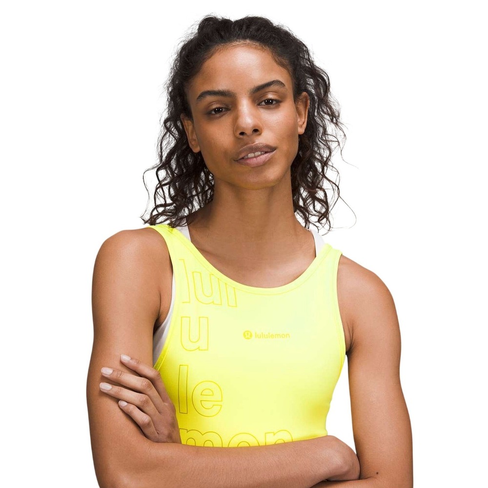 Lululemon Power Pivot Everlux Tank Cropped Sporty Yoga Neon Yellow SIZE 8